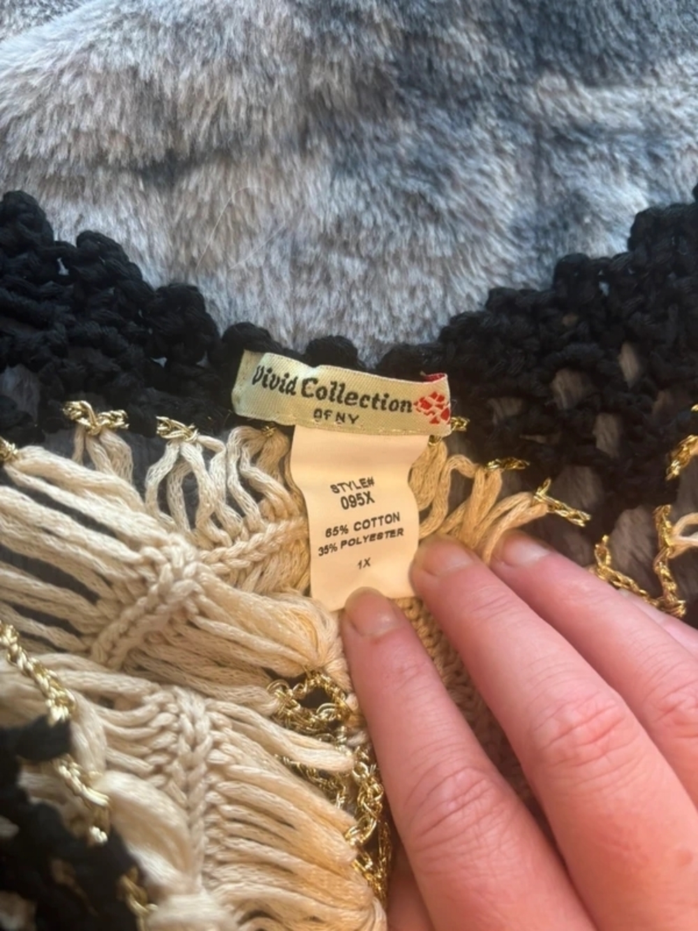 Women’s Crochet Poncho Shrug - Blue & Beige - Picture 2 of 5